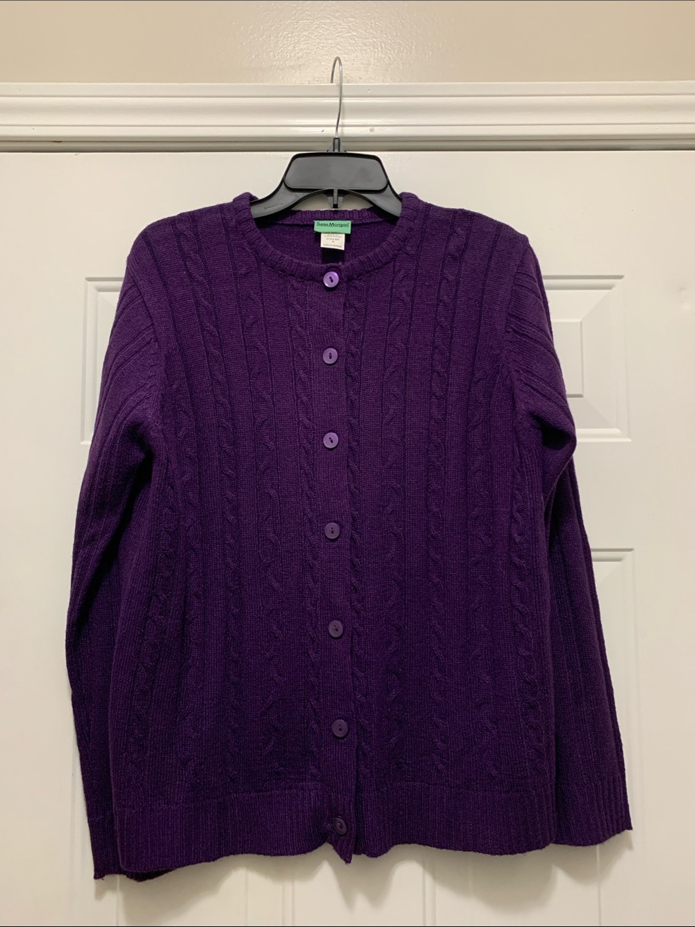 3/$15 Sara Morgan Cable-Knit Crewneck Cardigan in Purple Size Medium
